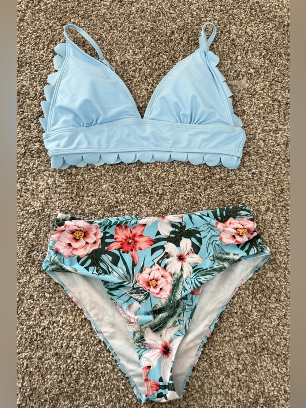 Women’s Light Blue Bikini Set ~ Hawaiian Print ~ Size L